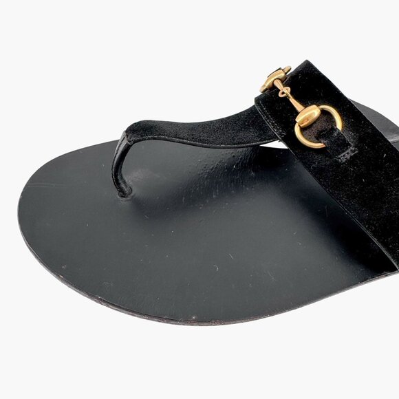 Gucci Horsebit Black Suede Flat Thong Flip Flop Sandals Size 40 US 10 Women - Picture 9 of 16